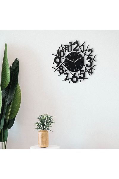 CajuArt Style Cut 35 cm Modern Wall Clock with Black Wooden Stick