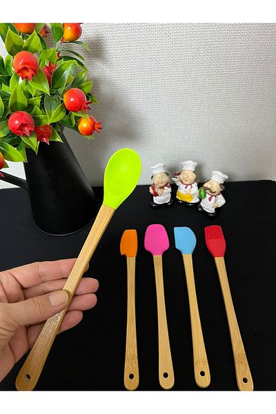 Kitchen Crazy Bamboo Handle 5 Pieces Mini Silicone Spatula Spoon Brush Set