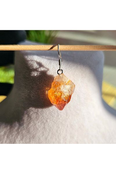 Singincraft Single Ear (1 Pcs) Brazilian Citrine Natural Stone Steel Earrings -1- Handmade Design Products