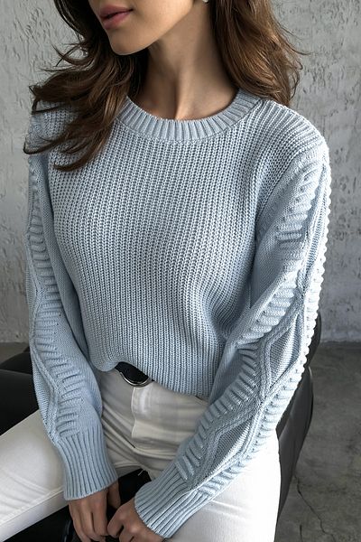 nosia fashion Pulover tricotat albastru cu mâneci cu model