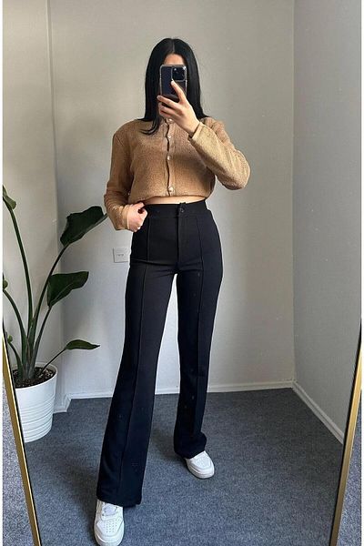 NFTY Black Flare Leg Lycra Palazzo Trousers