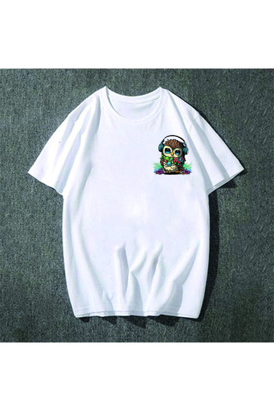 Vordevia Bela Oversize kroj T-shirt - Šarena sova Štampano