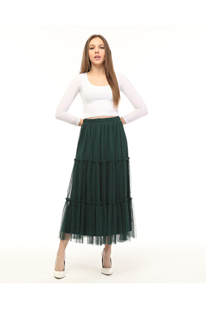 Asees Esnek Tül 3 Katlı Büzgülü Lastikli Etek