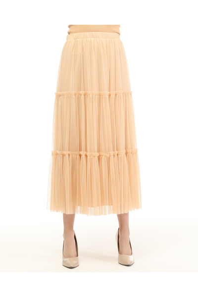 Asees Esnek Tül 3 Katlı Büzgülü Lastikli Etek