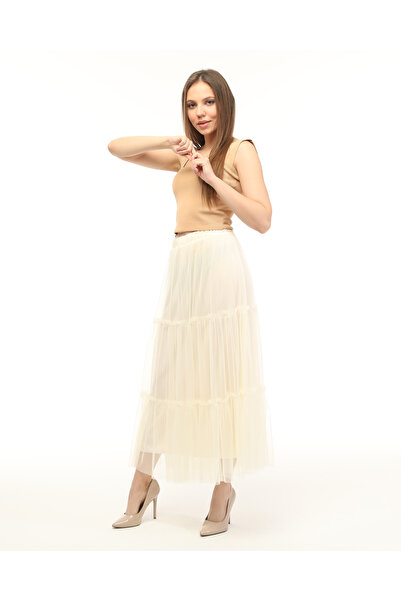 Asees Esnek Tül 3 Katlı Büzgülü Lastikli Etek