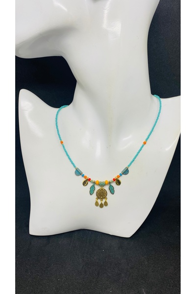 Porsuk Alternatif El Yapımı Pirinç Aparatlı Afgan Boncuk Kadın Kolye