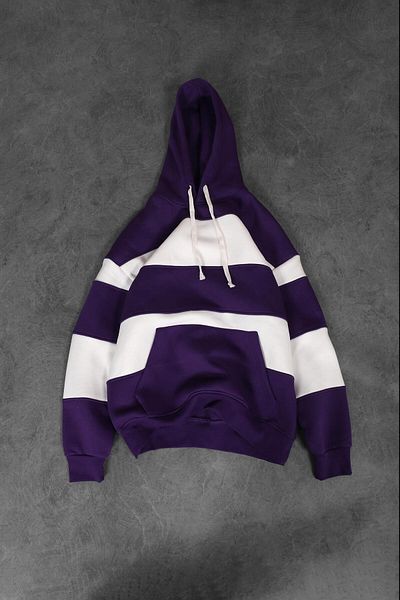 Slatra Men's Purple Garnished Oversize Hooded Sweatshirt