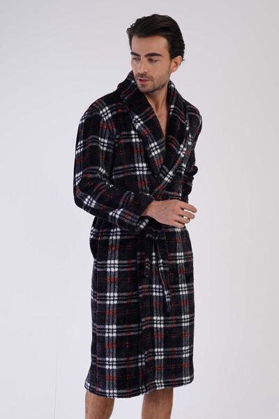 VİENETTA Men's Shawl Collar Welsoft Anthracite Dressing Gown C3T1N0O085