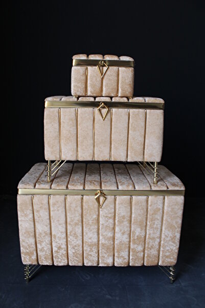 HUZUR ÇEYİZ Metalli Dilimli 3'lü Çeyiz Sandığı