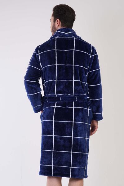 VİENETTA Men's Shawl Collar Welsoft Navy Blue Dressing Gown C3T1N0O080