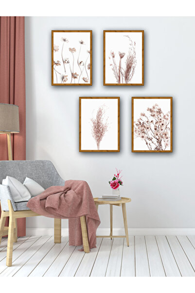 YALOVA SHOP Set decorativ de 4 tablouri cu tematică botanică delicată