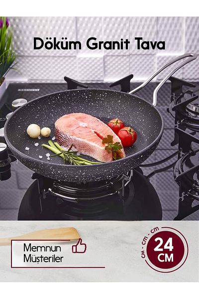 FİTHOME 24 CM Metal Handle Granite Cast Non-Stick Pan