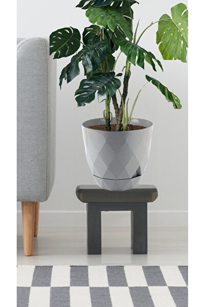 TEMMUZ HOME 9.2 Litre Dekoratif Prizma Desenli Büyük Boy Tabaklı Plastik Saks...