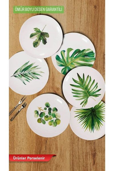 Güral Porselen Botanic 6-Piece Cake Plate, Patterned Cake Plate
