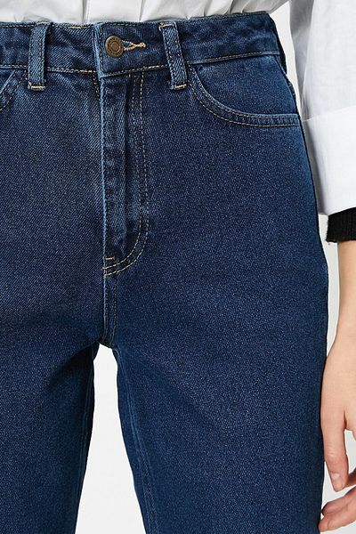 Trn JNS Blugi Mom Albastru Inchis Mom Pantaloni Denim Talie Inalta Lycra Nu Se estompeaza Extra Confortabil