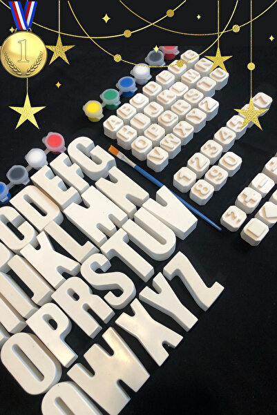 HENBi Harfler Ve Sayılar 74 Adet (3D) Alfabe Taş Boyama Seti Çocuk Gelişimi E...