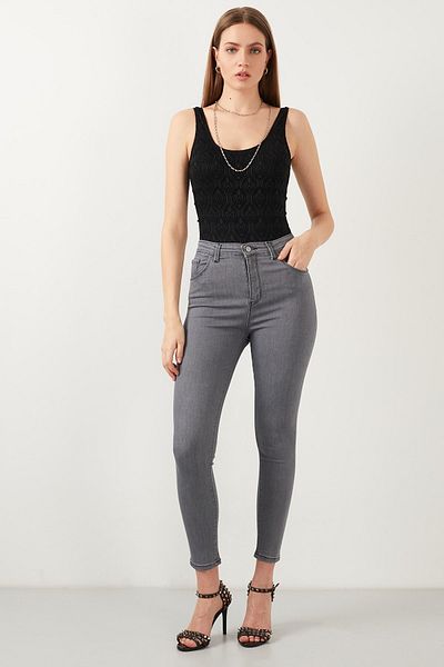 Livik Gray Skinny Jeans Women's Ankle Length High Waist Denim Trousers