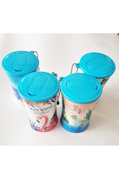 Modellino Mavi Kapaklı Çiçek Desenli Sevimli Oval Kutulu 30'lu Islak Mendil A...