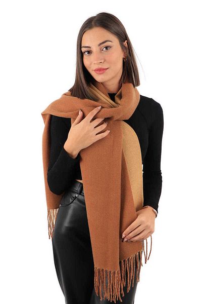 Bursa İpek Tan Beige Double Sided Winter Shawl