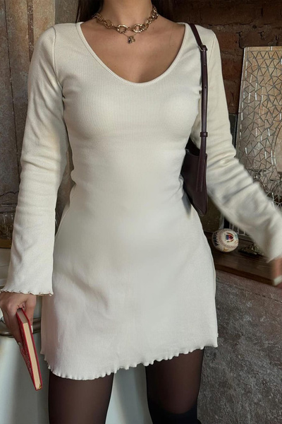 missamour Women's Beige V Neck Filthy Stitching Camisole Dress