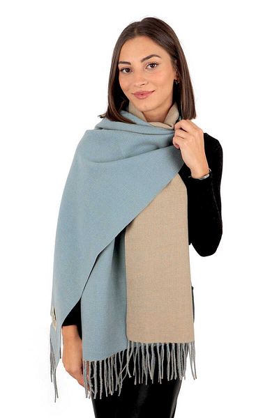 Bursa İpek Blue Beige Double Sided Winter Shawl
