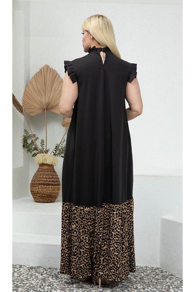 Butik Nilyam Γυναικείο Λεοπάρ Λεοπάρ Λεπτομερές Μακρύ Φόρεμα με Τσέπες 21096 Μαύρο