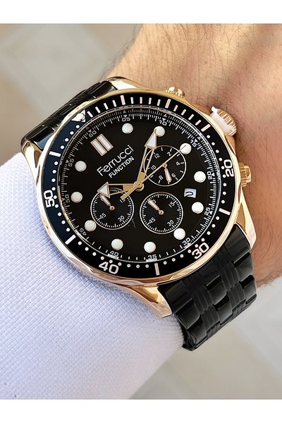 Ferrucci Function Function Black Color 3 Atm Waterproof Steel Cord Men's Wristwatch
