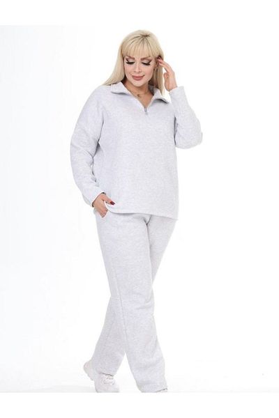 Butik Nilyam Дамски спортен екип с джобове и повдигнат цип, размер "Плюс", 21098, сив