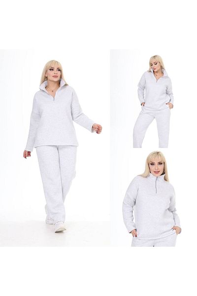 Butik Nilyam Дамски спортен екип с джобове и повдигнат цип, размер "Плюс", 21098, сив