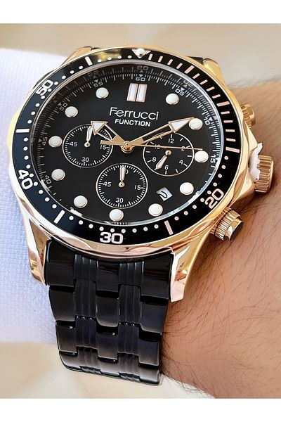 Ferrucci Function Function Black Color 3 Atm Waterproof Steel Cord Men's Wristwatch