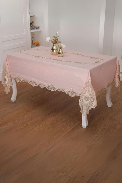 Finezza Anka Luxury Lacy Glittered Linen Fabric Powder Tablecloth-1167 160x230 Cm