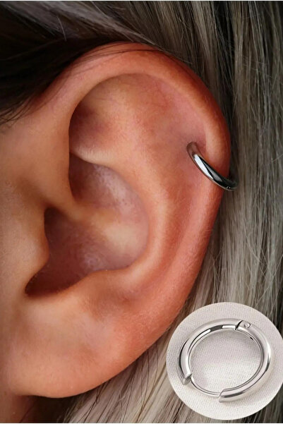 Jaida Moda Unisex Gümüş Halka Tragus Helix Çelik Küpe