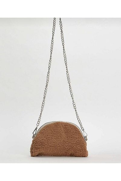 Mercan Stores Women's Chain and Crossbody Teddy Plush Bag