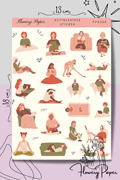 Flowery Paper Rutinlerimiz Sticker Sayfası- Defter ,Ajanda , Journal,Scrapboo...