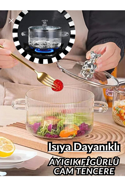 Genel Markalar 1700cc Ayıcık Figürlü Tencere ısıya Dayanıklı|Borosilikat