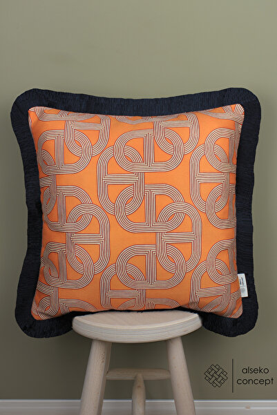 Alseko Concept Husă de pernă pătrată cu model de inele de lanț, imprimare dig...