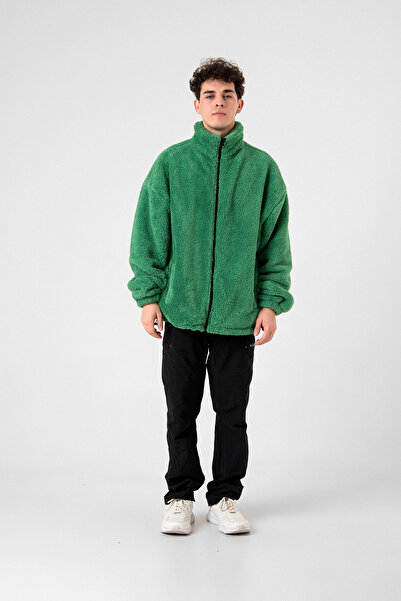 SOEC Erkek Teddy Kumaş Ekru Fermuarlı Astarsız Oversize Mont