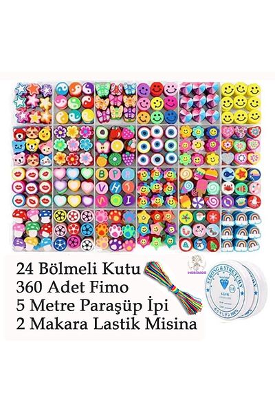 Hobimos 24 Types Total 360 Pieces Fimo Bead Set in 24 Compartments Box - Jewelry Making Set