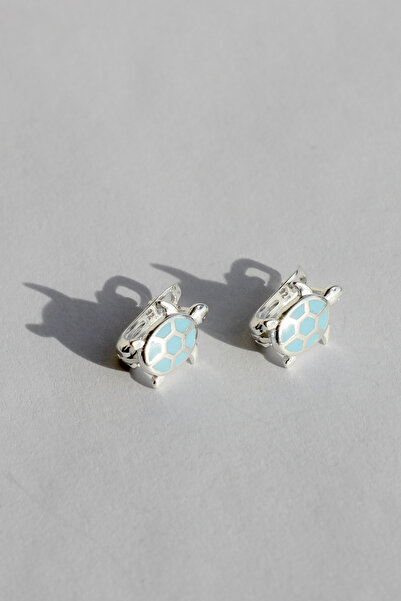 ANDA 925 Ayar Gümüş Mineli Kaplumbağa Figürlü Çocuk Küpesi Mavi