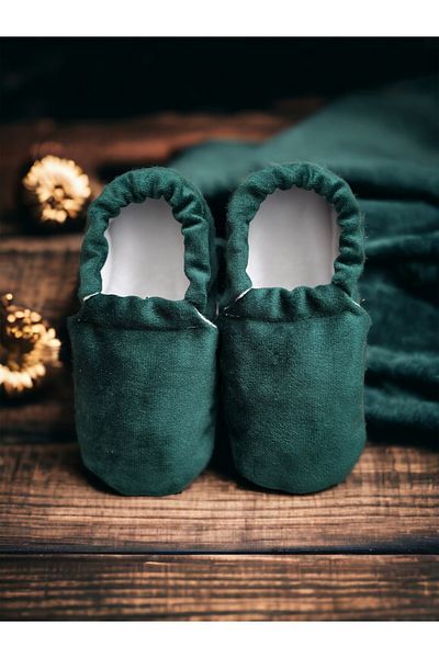 Kokopatik ,Non-Slip Sole,Organic Cotton Home Nursery Booties,Green Velvet Booties