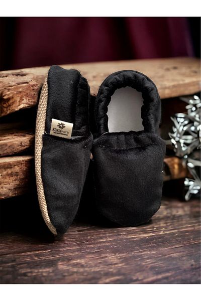 Kokopatik ,Non-Slip Sole,Organic Cotton Home Nursery Booties,Black Velvet Booties