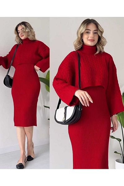 GİYSİ DÜNYASI Knitwear Fabric Sweater Dress 2 Piece Set