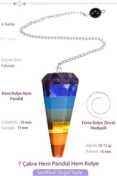 Tesbih Atölyesi Certified 7 Chakra Natural Stone Pandula Pendulum Both Pandules - Both Necklace