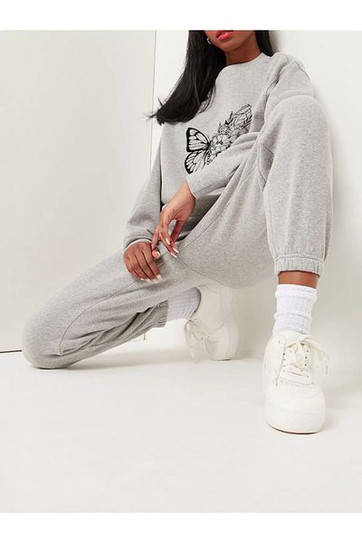 Modern Moda Σετ αθλητικής φόρμας Φούτερ Jogger - Φούσκα με κορδέλα με στάμπα Oversize