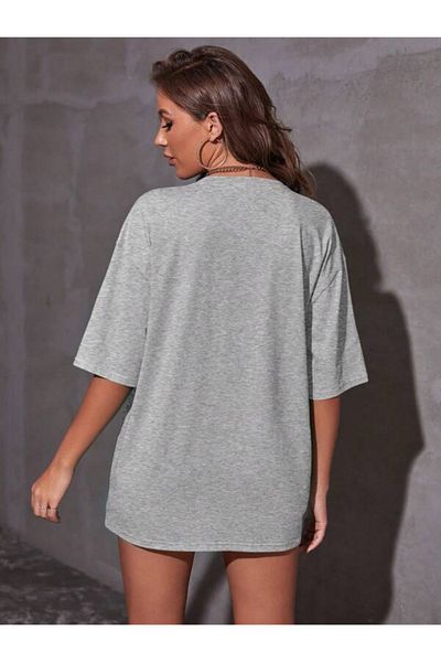 trendgar γκρι μπλουζάκι MİAMİ με στάμπα oversize
