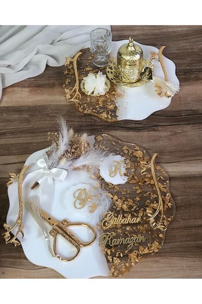 Masalsı Concept Epoxy Promise Engagement Tray Ring Risers Scissors Groom Coffee Cup Turkish Delight Cup