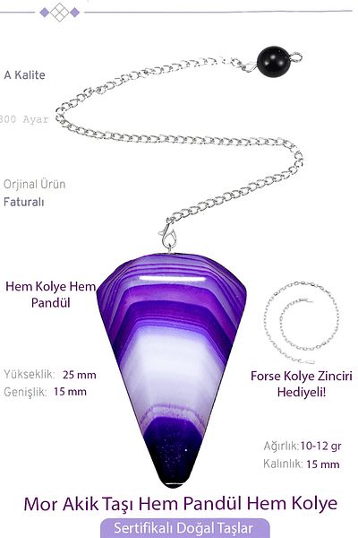 Tesbih Atölyesi Certified Purple Agate Stone Pandula Pendulum Both Pandula - Both Necklace