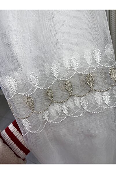 Fon Dünyası Завеса от тюл с разпръснат мотив, капучино, мръсно бяло (1/3 плътен килим)