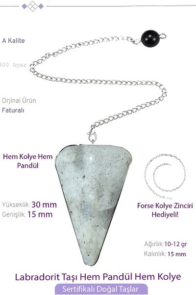 Tesbih Atölyesi Certified Labradorite Stone Pandula Pendulum Both Pandula - Both Necklace