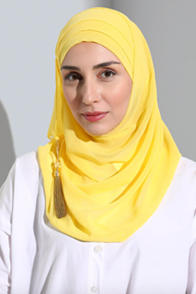 Vera Bonnet Ready Turban Practical Stylish Scarf Hürrem Chiffon Tasseled Yellow Wrap Shawl Hijab Hijab Bonnet